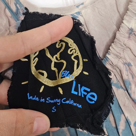 Blue Life Tie Dye Shirred Waist Open Shoulder Dress Size Small Beach Boho Summer - Picture 7 of 10